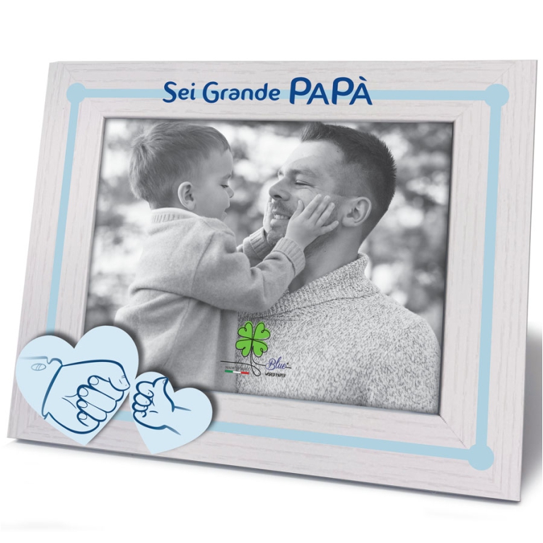 CORNICE 13X18CM LEGNO    DECORO CUORI E MANI PAPÀ