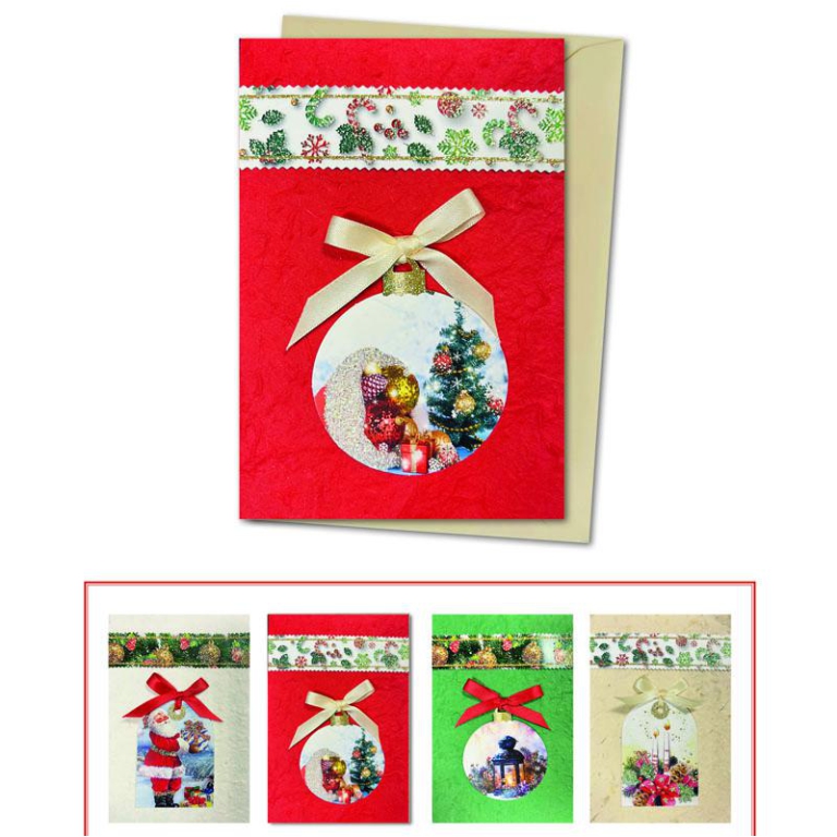 BIGLIETTI NATALE 12X18CM 12PZ CARTA KOZO FIOCCO