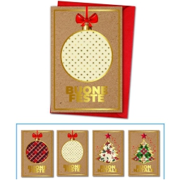 BIGLIETTI NATALE 12X18CM 12PZ STAMPA ORO A CALDO