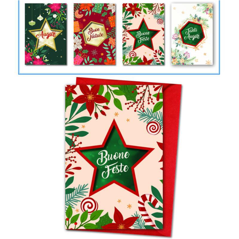 BIGLIETTI NATALE 12X18CM 12PZ LUCIDO/OPACO