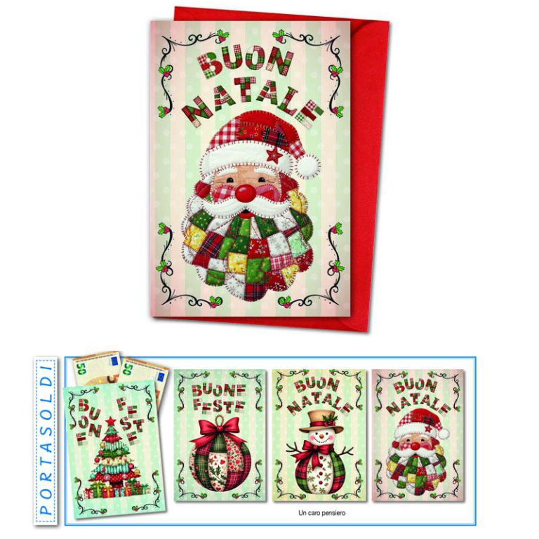 BIGLIETTI NATALE 12X18CM 12PZ PORTASOLDI GLITTER