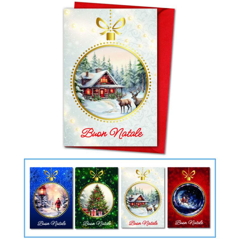BIGLIETTI NATALE 12X18CM 12PZ ORO A CALDO
