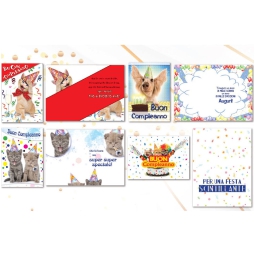 BIGLIETTI AUGURI 12PZ    COMPLEANNO ANIMALI PLASTICA