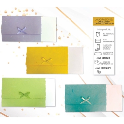 BIGLIETTI AUGURI 12PZ    CARTA KOZO E FIOCCO