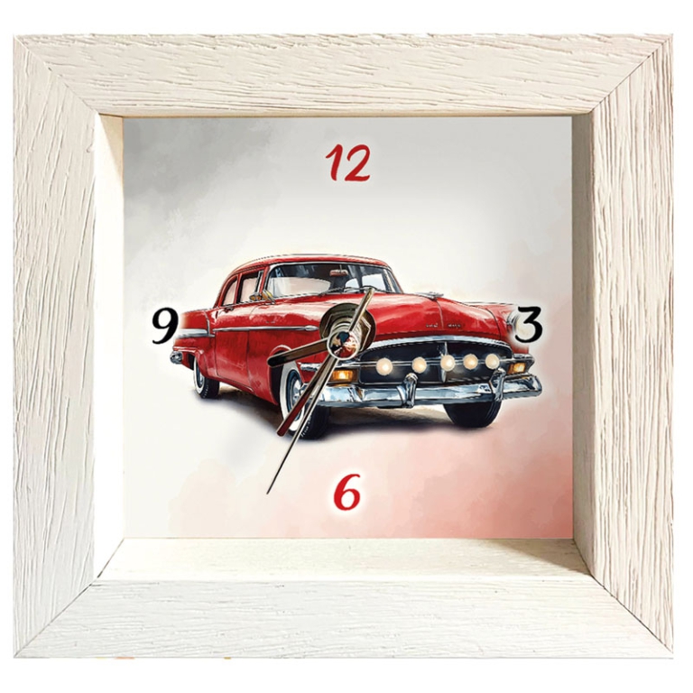 OROLOGIO LEGNO 19X19 BIANCO SOGGETTO AUTOMOBILE