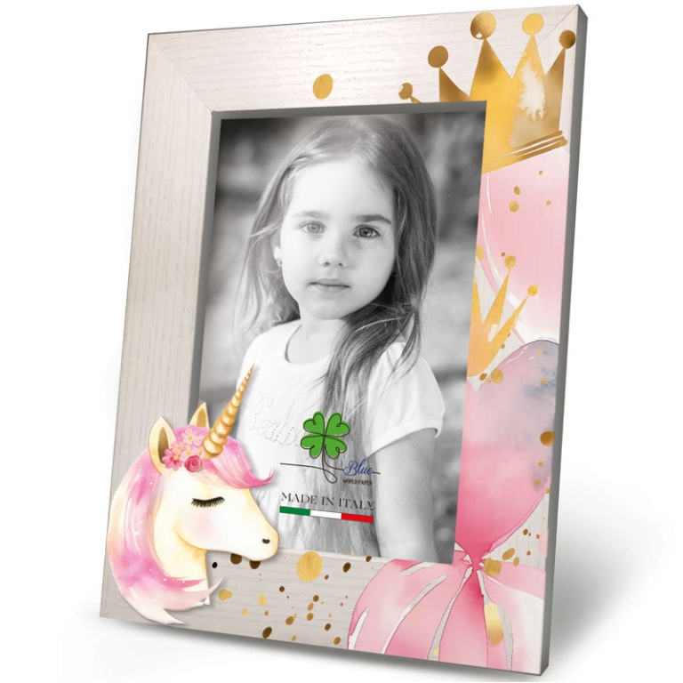 CORNICE 13X18CM LEGNO    UNICORNO ROSA