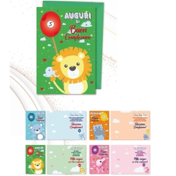 BIGLIETTI AUGURI 12PZ    COMPLEANNO BIMBI ROTELLA