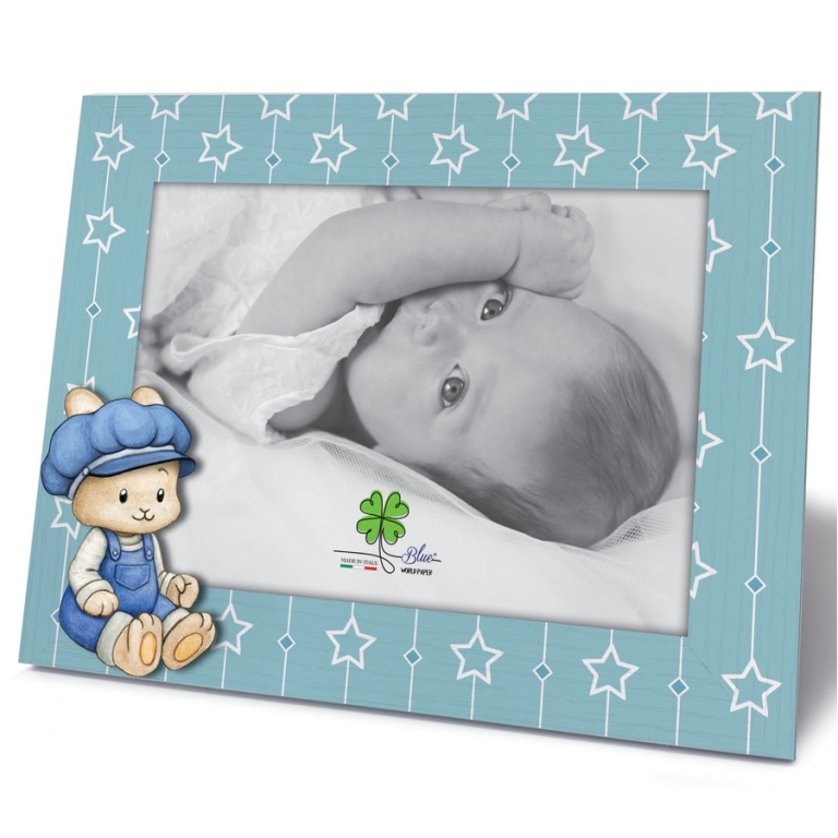 CORNICE 13X18CM IN LEGNO DECORO CONIGLIETTO BLU