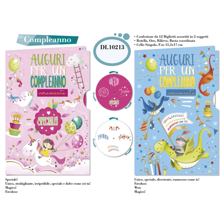 BIGLIETTI AUGURI 12PZ COMPLEANNO SOGGETTI ASSORTITI