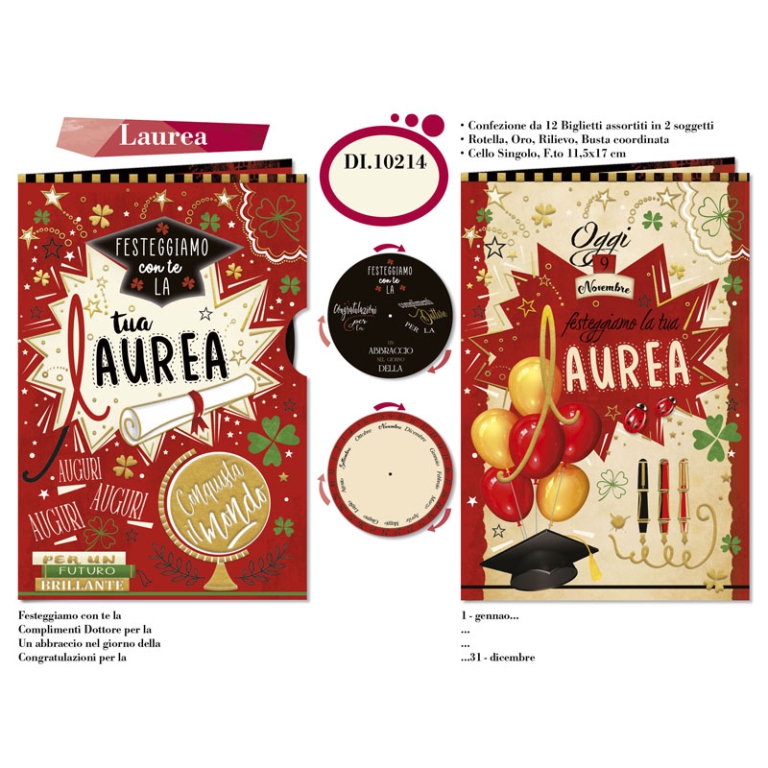 BIGLIETTI AUGURI 12PZ    LAUREA SOGGETTI ASSORTITI