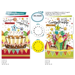 BIGLIETTI AUGURI 12PZ    COMPLEANNO BIMBI ASSORTITI