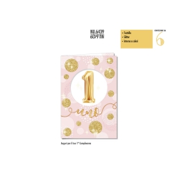 BIGLIETTI AUGURI 6PZ     COMPLEANNO 1 ANNO ROSA