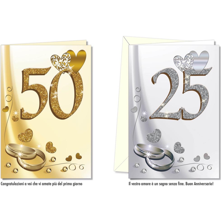 BIGLIETTI AUGURI 12PZ    ANNIVERSARIO 25° E 50°