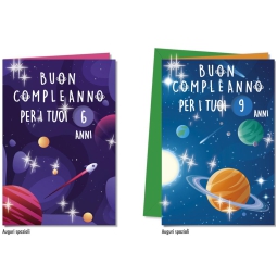 BIGLIETTI AUGURI 12PZ COMPLEANNO BAMBINI ROTELLA
