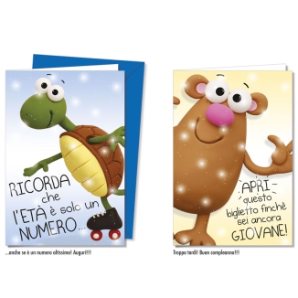 BIGLIETTI AUGURI 12PZ COMPLEANNO TARTARUGA & ORSO: vendita ingrosso con consegna veloce