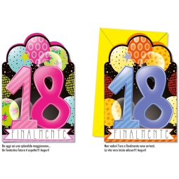 BIGLIETTI AUGURI 12PZ    18 ANNI SAGOMATO