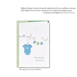 BIGLIETTI AUGURI 6PZ PAPERWORK 3D NASCITA AZZURRO