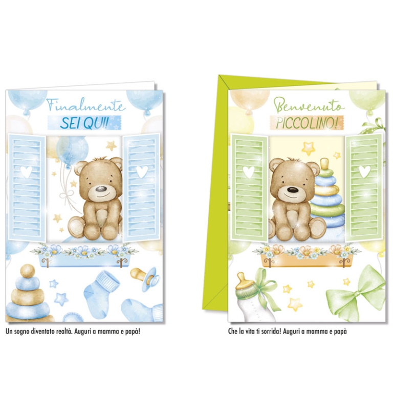 BIGLIETTI AUGURI 12PZ    NASCITA MASCHILE