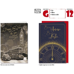 BIGLIETTI CAPODANNO 12PZ 11,5X17CM SOGGETTI ASSORTITI