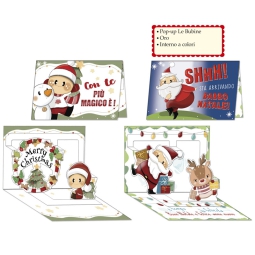 BIGLIETTI AUGURI 12PZ XMAS LE BUBINE PIP-UP ASSORTITI