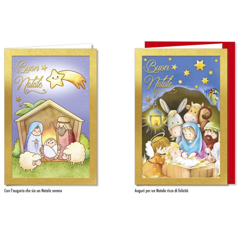 BIGLIETTI XMAS 11,5X17CM 12PZ SACRA FAMIGLIA KIDS
