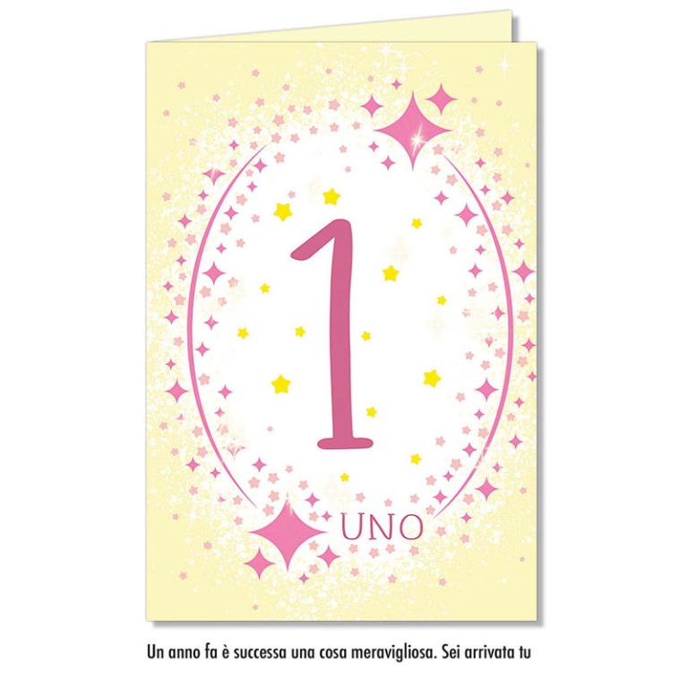 BIGLIETTI AUGURI 6PZ     COMPLEANNO 1 ANNO FEMM.