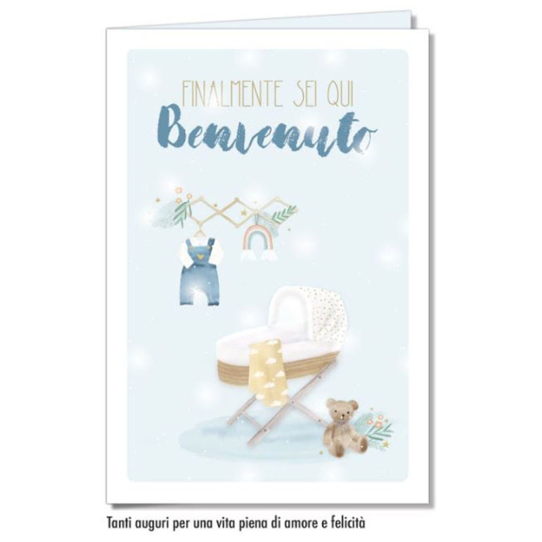 BIGLIETTI AUGURI 12PZ    NASCITA MASCHILE CELESTE