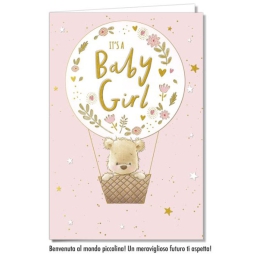 BIGLIETTI AUGURI 12PZ    NASCITA FEMMINILE ROSA