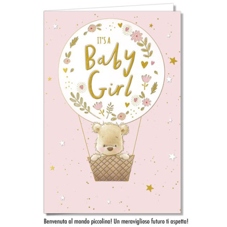 BIGLIETTI AUGURI 12PZ    NASCITA FEMMINILE ROSA