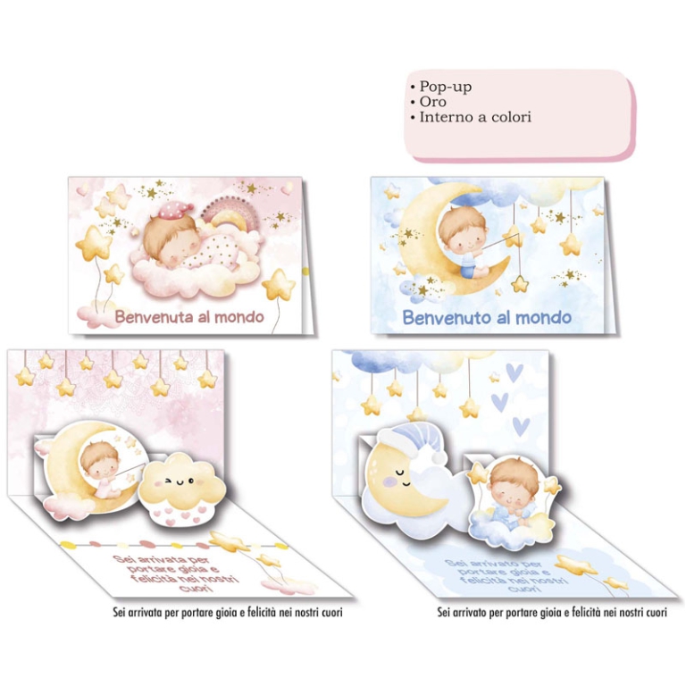 BIGLIETTI AUGURI 12PZ    NASCITA POP-UP ASSORTITI