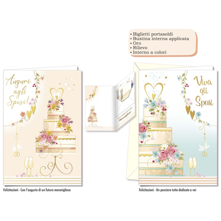 BIGLIETTI AUGURI 12PZ    MATRIMONIO PORTASOLDI