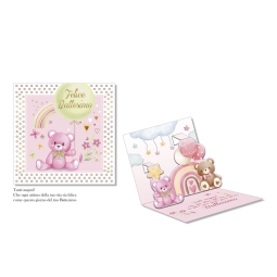 BIGLIETTI AUGURI 6PZ     15X15CM POP-UP NASCITA R