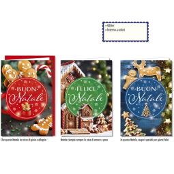 BIGLIETTI AUGURI 12PZ    XMAS SOGGETTI ASSORTITI