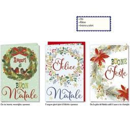 BIGLIETTI AUGURI 12PZ    XMAS SOGGETTI ASSORTITI
