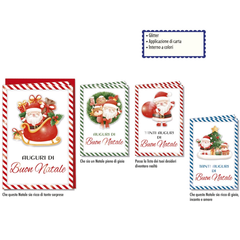 BIGLIETTI AUGURI 12PZ    XMAS SOGGETTI ASSORTITI