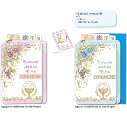 BIGLIETTI AUGURI 12PZ    COMUNIONE PORTASOLDI