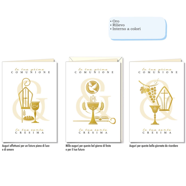 BIGLIETTI AUGURI 12PZ    ORO COMUNIONE E CRESIMA