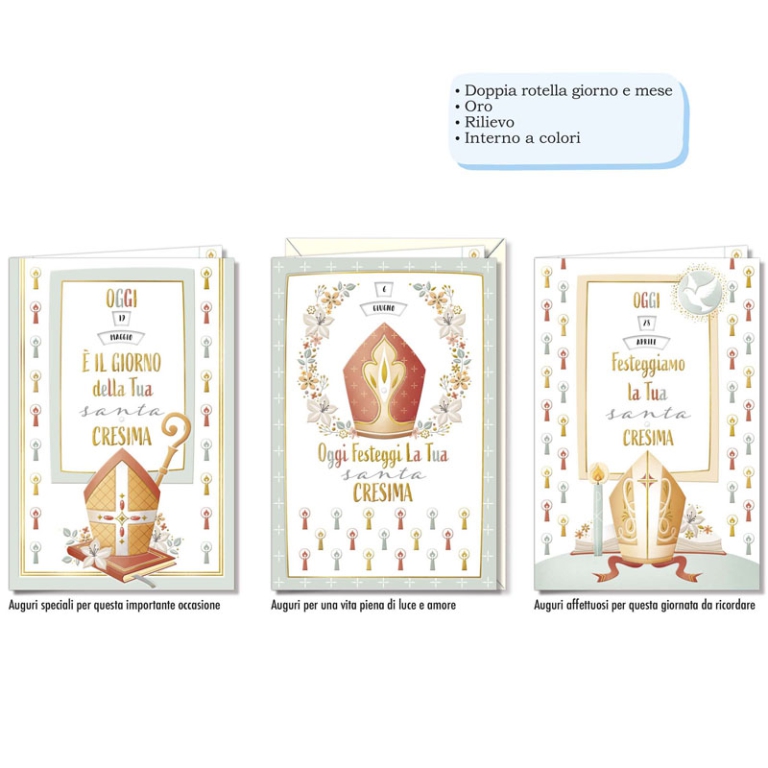 BIGLIETTI AUGURI 12PZ C/ROTELLA GG E MESE CRESIMA