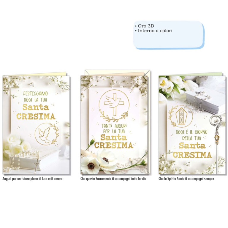 BIGLIETTI AUGURI 12PZ ORO IN RILIEVO CRESIMA