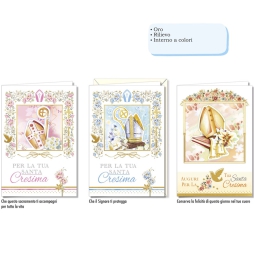BIGLIETTI AUGURI 12PZ ORO IN RILIEVO CRESIMA