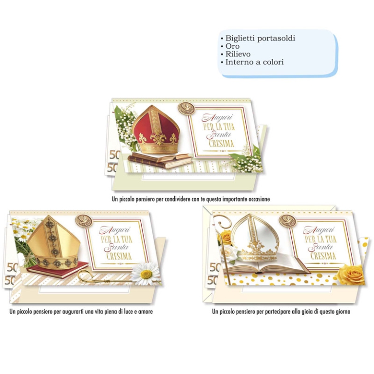 BIGLIETTI AUGURI 12PZ    CRESIMA PORTASOLDI