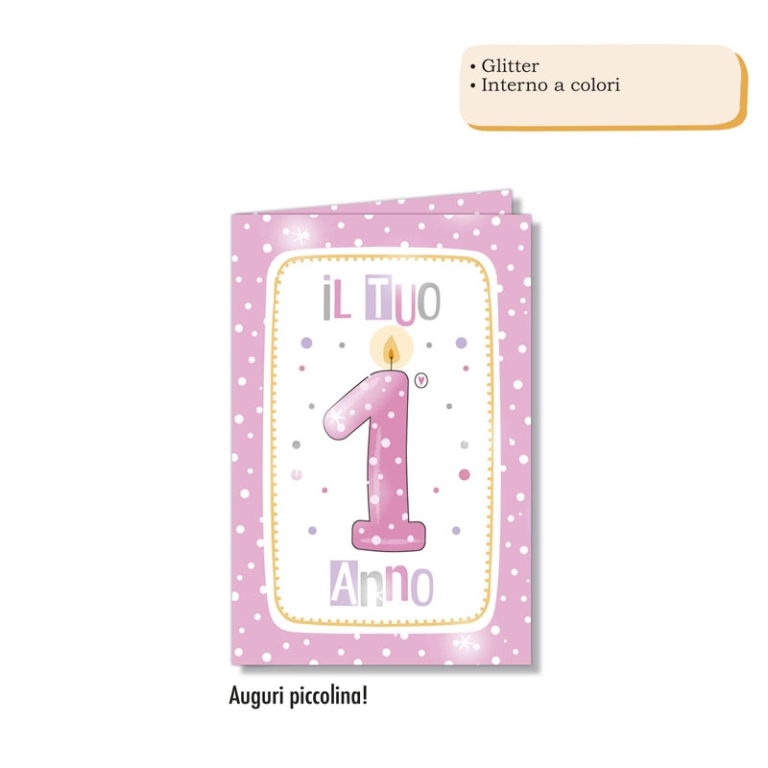 BIGLIETTI AUGURI 6PZ     NUMERO 1 BIMBA GLITTER