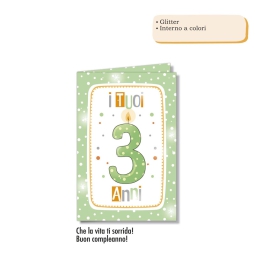 BIGLIETTI AUGURI 6PZ     NUMERO 3 GLITTER