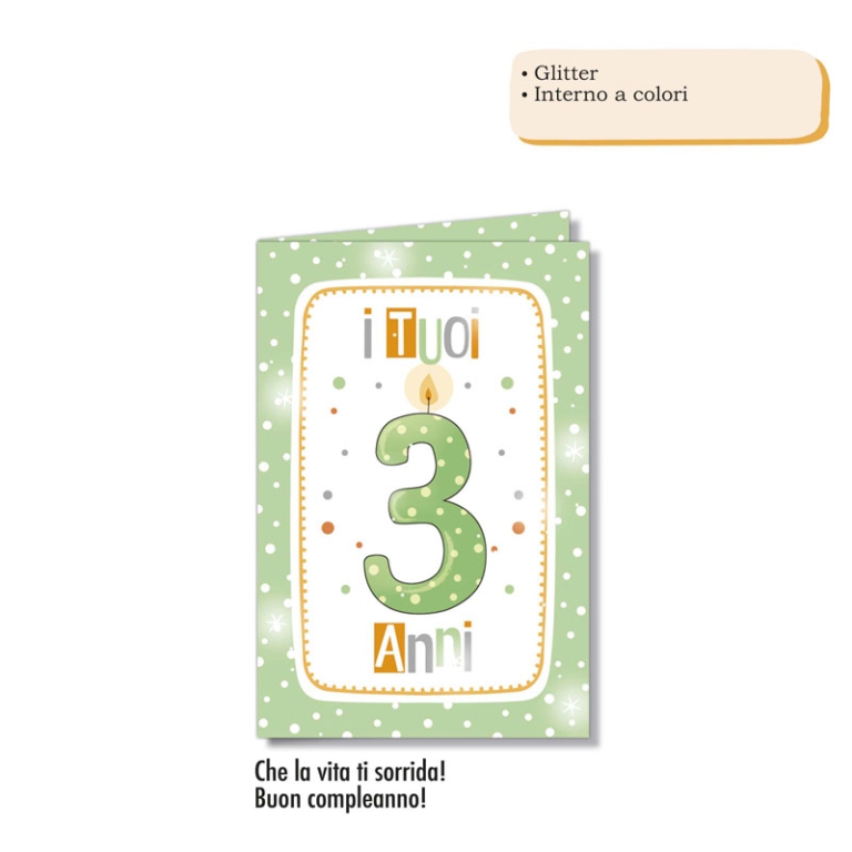 BIGLIETTI AUGURI 6PZ     NUMERO 3 GLITTER