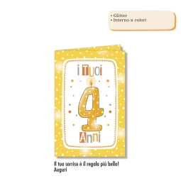 BIGLIETTI AUGURI 6PZ     NUMERO 4 GLITTER
