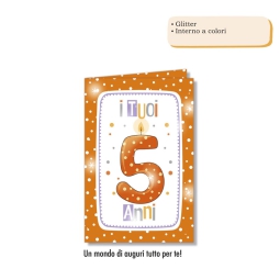 BIGLIETTI AUGURI 6PZ     NUMERO 5 GLITTER