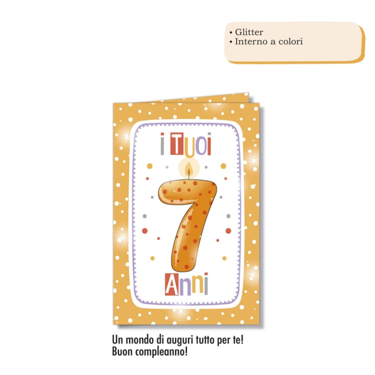 BIGLIETTI AUGURI 6PZ     NUMERO 7 GLITTER