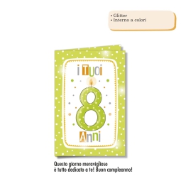 BIGLIETTI AUGURI 6PZ     NUMERO 8 GLITTER
