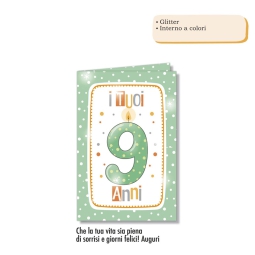 BIGLIETTI AUGURI 6PZ     NUMERO 9 GLITTER