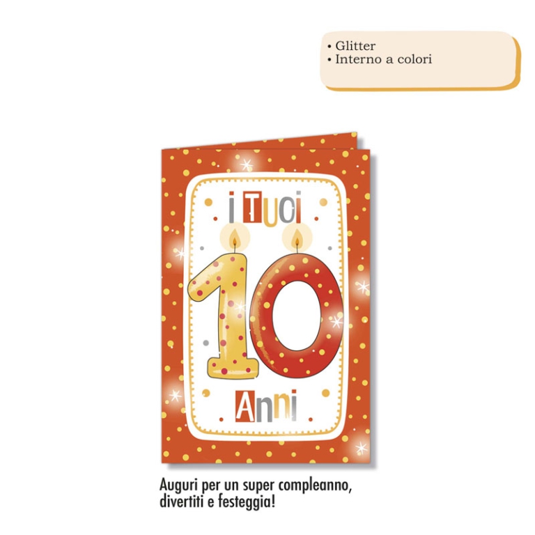 BIGLIETTI AUGURI 6PZ     NUMERO 10 GLITTER